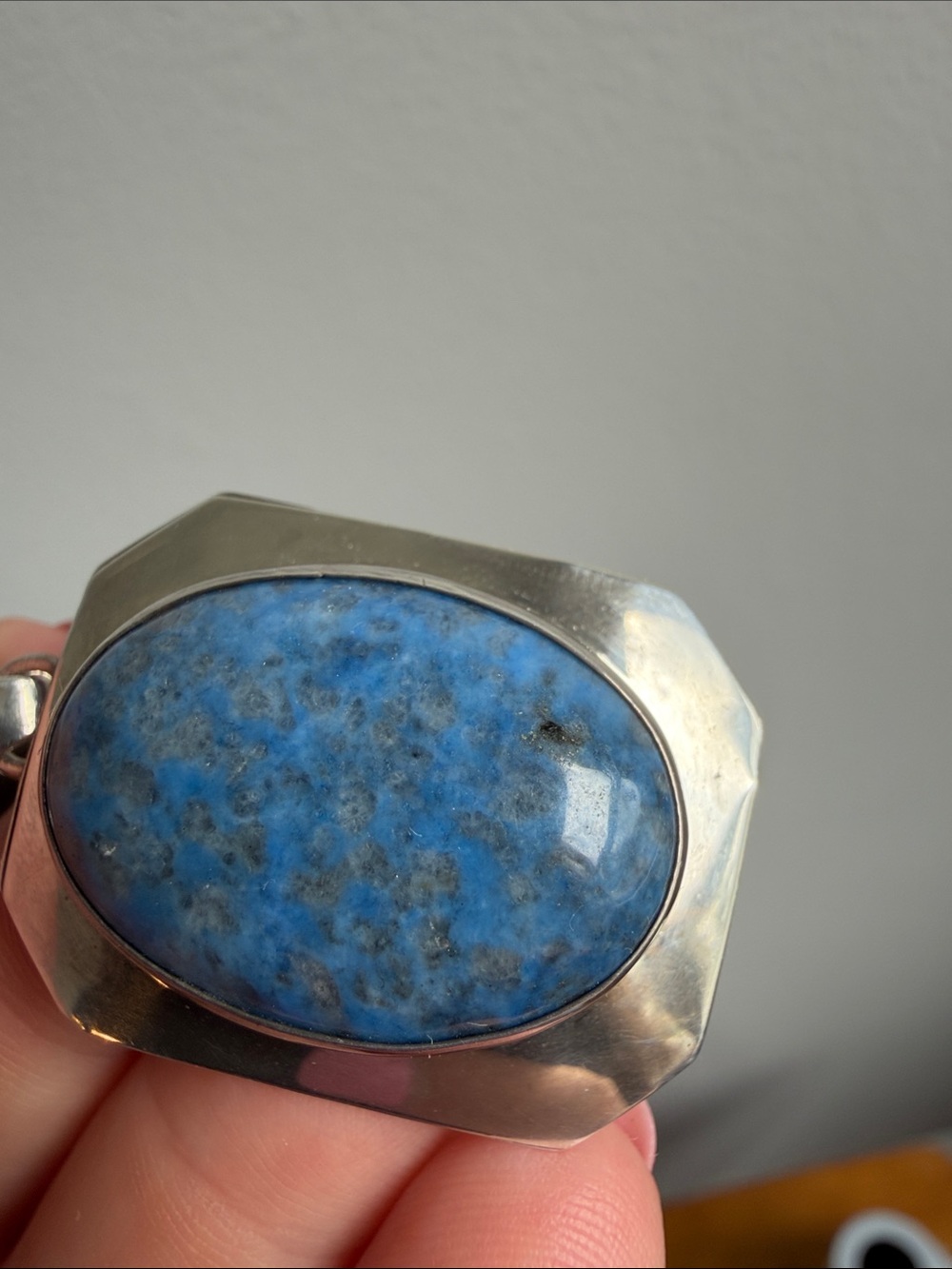 Vintage Sterling Silver Blue Stone Cabochon Pendant - Picture 5 of 7